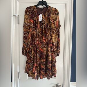 Jessica Simpson Brown Multi Paisley Long Sleeve Tiered Dress